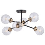 Vaxcel - Vaxcel - Orbit 6-Light Semi-Flush Mount in Industrial and Sputnik Style 12.25 - Collection: Orbit, Material: Steel, Finish Color: Oil Rubbed Bronze, Width: 17.25", Height: 9.25", Lamping Type: Incandescent, Number Of Bulbs: 6, Wattage: 60 Watts, Dimmable: Yes, Moisture Rating: Dry Rated, Desc: The Orbit sputnik collection is characterized with a retro flair. Outstretched arms are punctuated with clear glass globes. Combine that with a vintage Edison style filament bulb to complete the look. Muted satin nickel accents and an oil rubbed bronze finish showcase a familiar look from a mid-century time. This semi flush mount ceiling light is ideal for hallways, living rooms, bedrooms, entryways or utility rooms.   Assembly Required: Yes / Back Plate Height: 1.00 / Back Plate Width: 4.75 / Canopy Diameter: 5.25 / Bulb Shape: B10 / Dimable: Yes / Shade Included: Yes. ,-Orbit 6-Light Semi-Flush Mount in Industrial and Sputnik Style 12.25 Inches Tall and 25 Inches Wide-Oil Rubbed Bronze Fi-Sputnik-C0193