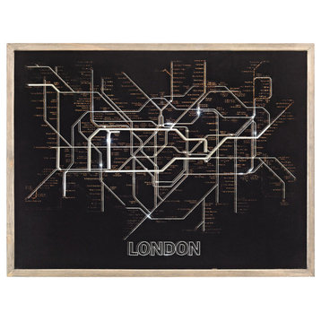 Tube Time Gray With Black 24" Wood And Glass London Tube Map Wall Decor