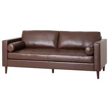 Hixon Contemporary Tufted 3 Seater Sofa, Dark Brown + Espresso