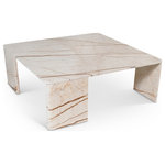 Meridian Furniture - Livorno Marble Coffee Table, Beige, Marble - Grab the Scrabble board and some buddies for family game night gathered around this Livorno beige and light grey marble coffee table. Handsome from top to bottom, this table is meticulously crafted by hand using premium genuine sofito marble in beige hues, giving it a luxe look and refined vibe. Because it's made from marble, this handsome art deco coffee table is unique; no two tables are just alike. Its large top makes it just as functional as it is beautiful.