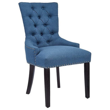 Contemporary Dining Chair, Polyester Upholstery & Button Tufted Back, Blue