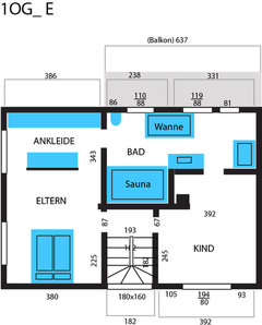 Bad, Schlafzimmer, Ankleide Aufteilung