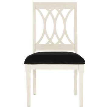Venus 19'' Velvet side Chair, Set of 2,  Antique White Paint/Black