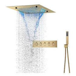 LED Musical Shower System, Hand Shower, Brushed Gold A - Remote Control Light - Showerheads And Body Sprays