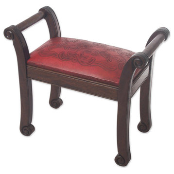 Majestic Seat Mohena Wood And Leather Bench