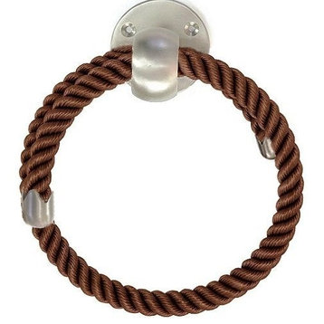Nautiluxe Collection Nautical Towel Ring, Brown Rope and Satin Nickel