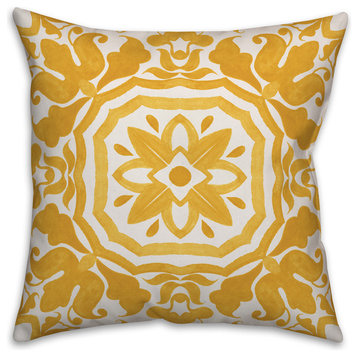 Yellow Watercolor Damask Tile 16x16 Throw Pillow