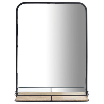 Metal, 18x24 Mirror With Folding Shelf, Black/Brown