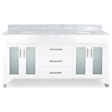 Taylor Contemporary 72" Wood Double Sink Bathroom Vanity With Marble Counter Top
