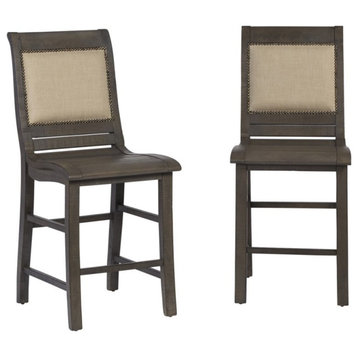 Progressive Furniture Willow Set of 2 Wood Counter Chairs in Distressed Gray