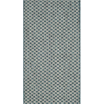 Courtyard Cy8653-37221 Outdoor Rug, Turquoise/Light Grey, 6'7"x6'7" Square