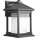 Progress Lighting - 1-Light Wall Lantern 11", 10"X11.38"X15.75" - Square etched glass shade within rectilinear frame which showcases pierced grid pattern. One-light large wall lantern in a durable powder coat finish.