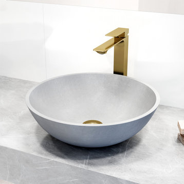 VIGO Bathroom Sink With Vessel Faucet, Matte Brushed Gold