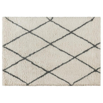 Shag Style Diamond Trellis Area Rug - 5' x 7' - Ivory/Gray Polyester (PET)