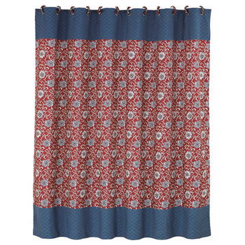 Floral Shower Curtain With Blue Detail, 72"x72"