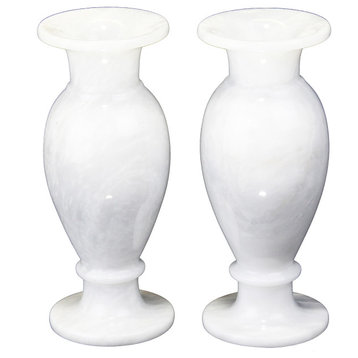 Natural Geo Decorative White 8" Marble Vase (Set of 2)