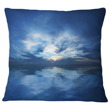 Blue Waters and Blue Sky Sunset Modern Seascape Throw Pillow, 16"x16"