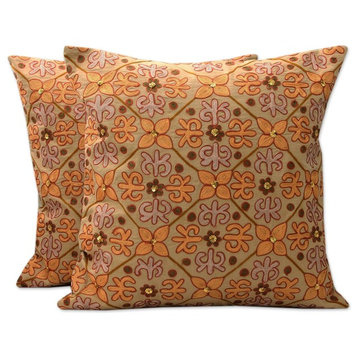 Novica Morning Marigolds Cotton Cushion Covers, Set of 2