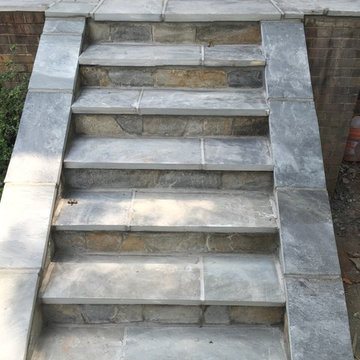 Flagstone Walkway in North Potomac With New Brick Walls & Iron Railings