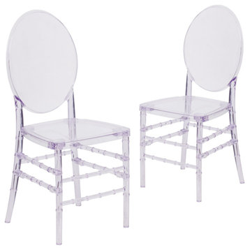 Set of 2 Dining Chair, Indoor Outdoor Use With Curved Seat & Round Back, Clear