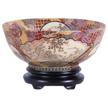 Chinese Satsuma Porcelain Bowl With Base 14"