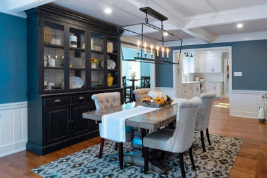 Inspiration for a transitional great room remodel in Other with blue walls