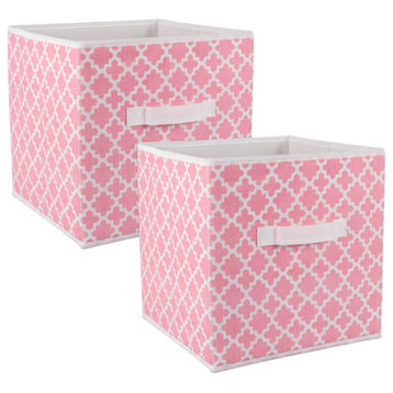 DII 11" Square Polyester Cube Lattice Storage Bin in Pink Sorbet (Set of 2)