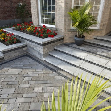 Unilock Artline Front Entrance with Lineo Wall and Ledgestone