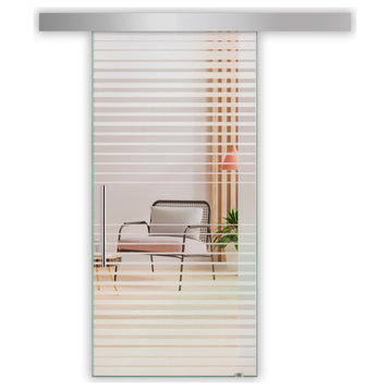 Clear Sliding Glass Door With Frosted Designs, 36"x81", Full-Private