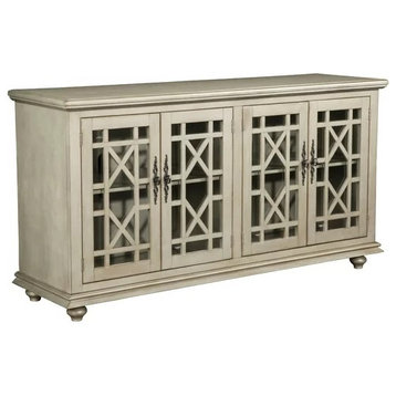 Classic TV Stand/Sideboard, Glass Panel Doors With Trellis Pattern, Silver