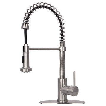 Matte Black Pre-Rinse Spring Kitchen Faucet with Pull Down Sprayer, Brushed Nickel