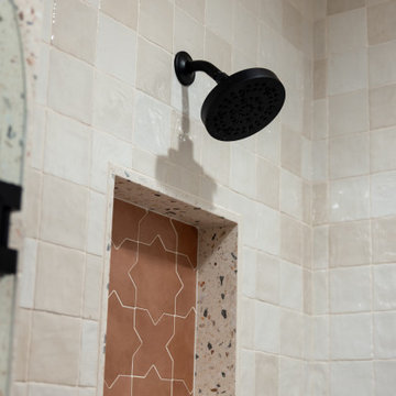 Primary & Guest Bathroom Remodel with Improved Layout and Heated Terrazzo Floors