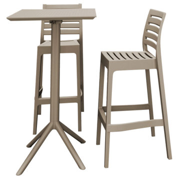 Sky Ares Square Bar Set With 2 Barstools Taupe