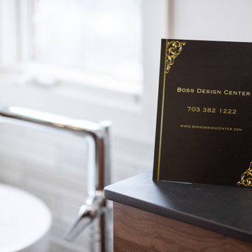 Modern Luxe Retreat: Walnut Vanity and Black Tile Bathroom Renovation