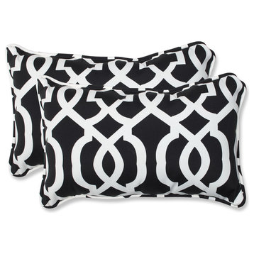 New Geo and White Rectangular Throw Pillow, Set of 2, Black