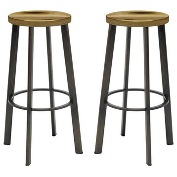 Home Square 30" Transitional Stainless Steel Bar Stool in Natural - Set of 2