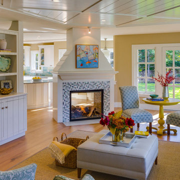 Living Room & Central Fireplace - Sea Change - Custom Home - Cape Cod, MA