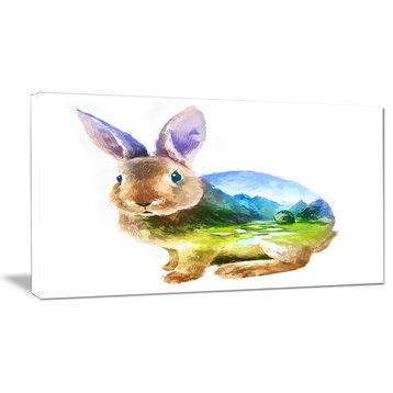 Rabbit Double Exposure Illustration, Large Animal Canvas Art Print, 32"x16"