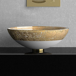Designer Glass Bath Sink | White Gold - Bathroom Sinks