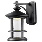 Z-Lite - Genesis 1 Light Outdoor Wall Light, Black - Stylish and energy efficient defines these LED lanterns.  Cast aluminum fixtures finished in black with clear seedy glass, paired with LED technology delivers a traditional look with modern efficiency.