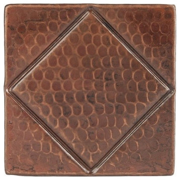 4" Hammered Copper Tile With Diamond Design, Set of 8