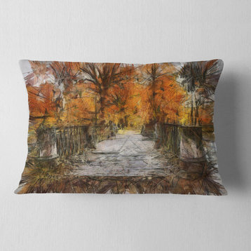 Beautiful Watercolor Autumn Forest Landscape Printed Throw Pillow, 12"x20"