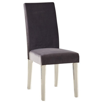 Dalia Modern and Contemporary Dining Chairs, Acrylic Legs, Gray Velvet, Set of 2