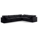 Meridian Furniture - Indulge Upholstered Modular L-Shaped Sectional, Black, 6-Piece: 3 Armless Chair, 3 Corner Chair, Down Stuffed Velvet - Experience ultimate comfort and style with our black velvet Indulge Sectional. The luxurious velvet will elevate the aesthetic of any room. This sofa provides ample space for you to relax while its modular build offers the option of unlimited configurations. Whether you're looking to add a stylish element to your living room or a comfortable seating option to your bedroom, this sofa is the perfect choice.
