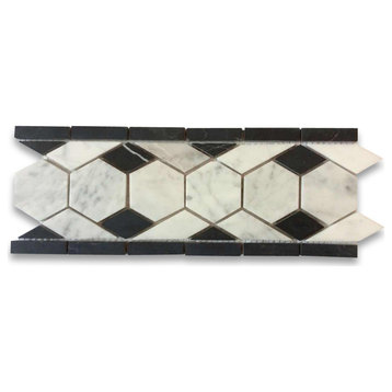 Carrera Marble 2" Hexagon Mosaic Border Listello Accent Tile Polished, 1 sheet