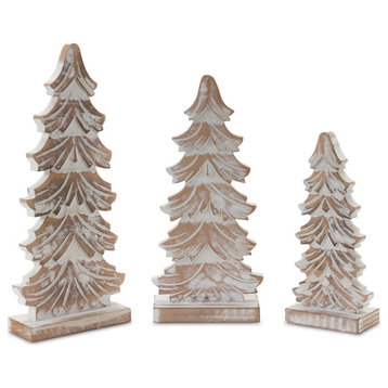 Wood Carved Pine Tree, 3-Piece Set