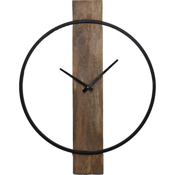 Pearl Natural Mango Wood and Black Wall Clock