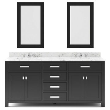 Madison Espresso Bathroom Vanity, 72" Wide, Two Mirrors, Two Faucets