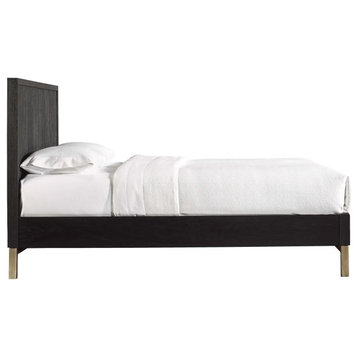 Genovese Modern Bedroom Set - Black and Gold, Queen Set of 5 (Bed, Nightstand, Chest, Dresser and Mirror)