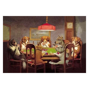 Size 24x36 DOGS PLAYING POKER FRAMED in Premium Black Wood Frame
